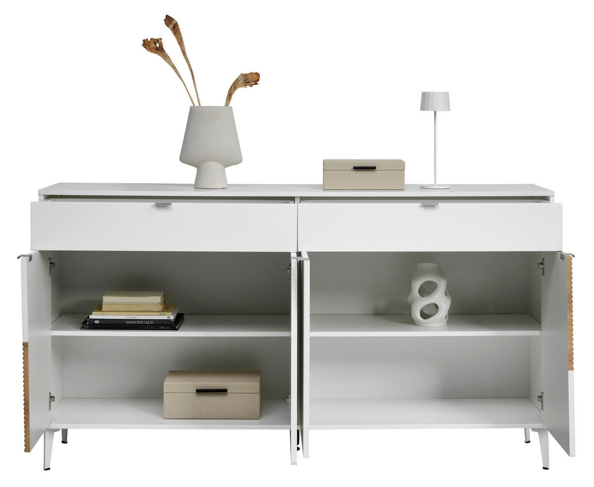 SIDEBOARD Weiß, Eichefarben  182/98/40 cm  - Eichefarben/Silberfarben, KONVENTIONELL, Holzwerkstoff/Metall (182/98/40cm) - Stylife