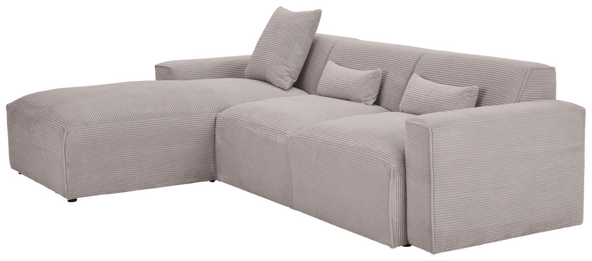 ECKSOFA in Cord Taupe  - Taupe/Schwarz, Design, Kunststoff/Textil (196/303cm) - Livetastic