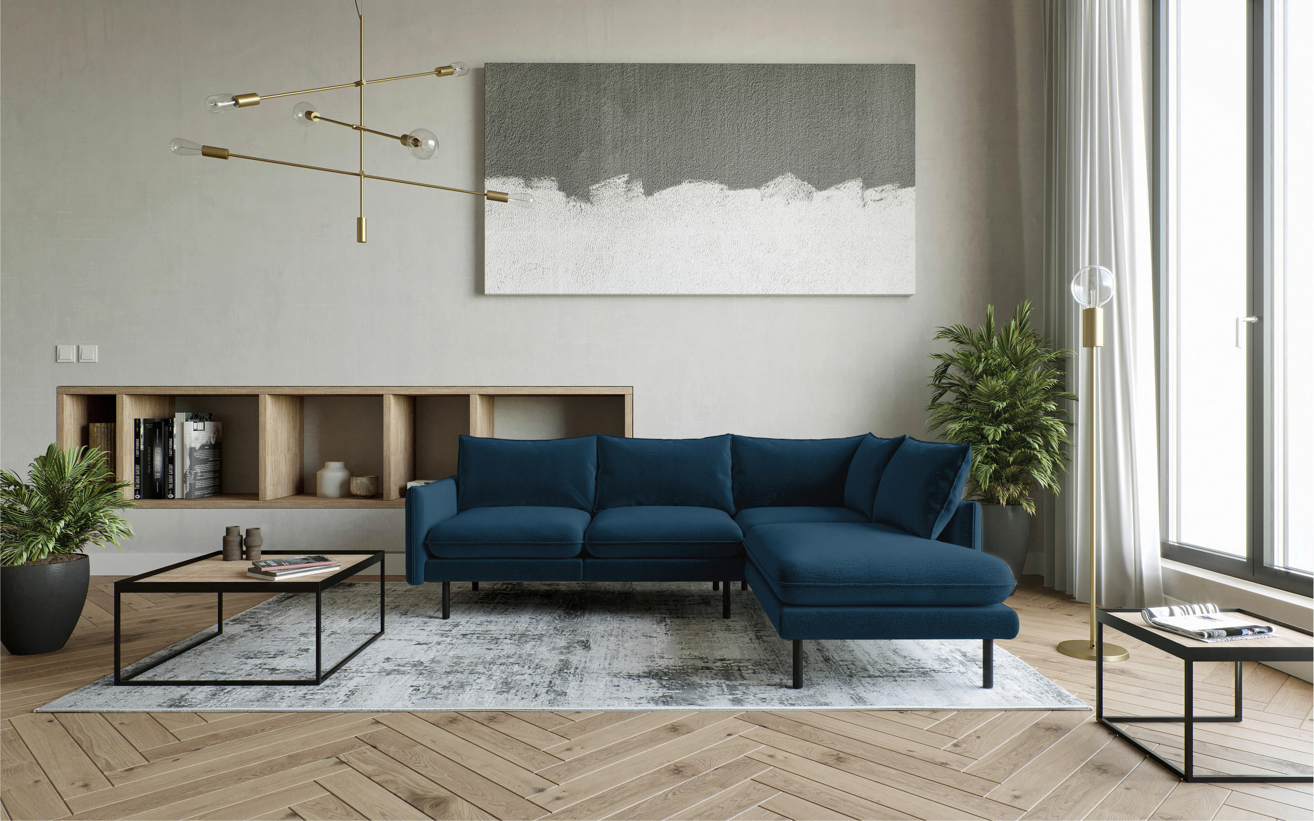 ECKSOFA in Flachgewebe Blau  - Blau/Schwarz, Design, Textil (267/204cm) - Livetastic