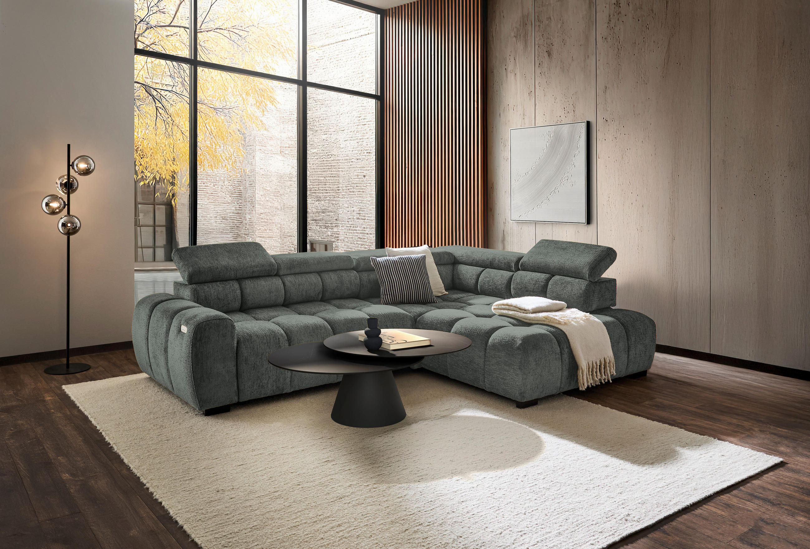 ECKSOFA inkl. Funktionen Blau, Braun Webstoff  - Blau/Schwarz, MODERN, Kunststoff/Textil (297/205cm) - Welnova
