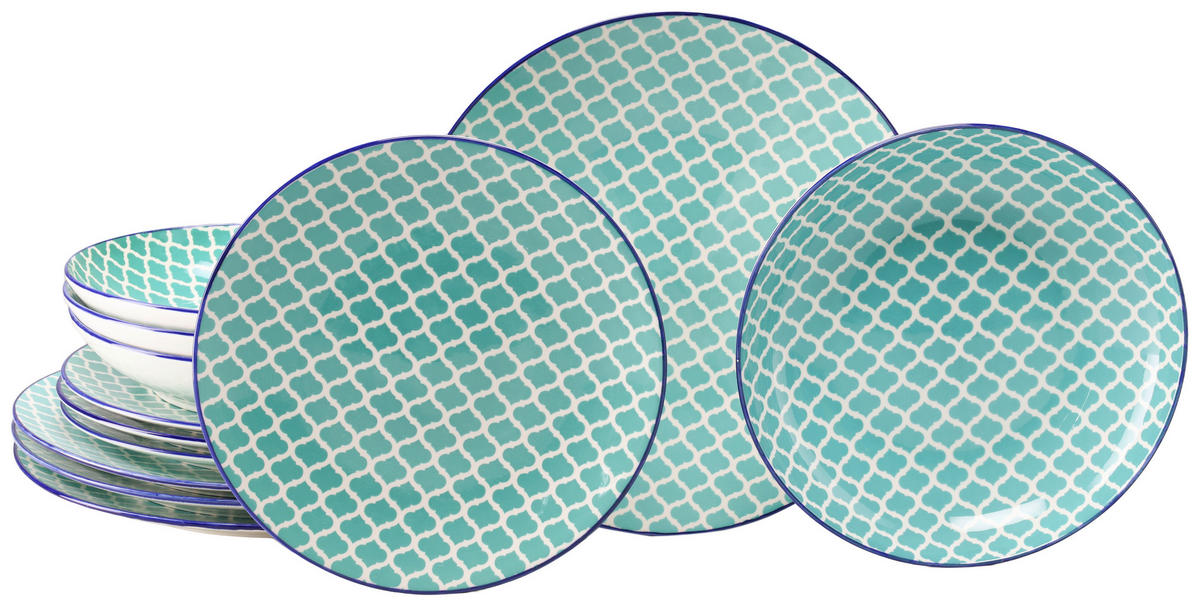 SERVIS Mediterran Petrol 12 delar  - vit/petrol, Basics, keramik - Creatable