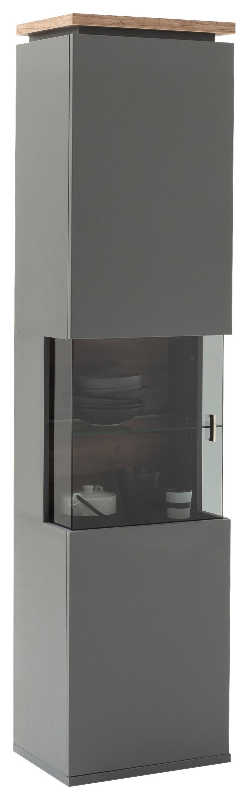 VITRINE Neapel Neapel Grau, Eiche Wotan  50/208/37 cm  - Eiche Wotan/Grau, Design, Glas/Holzwerkstoff (50/208/37cm) - Stylife