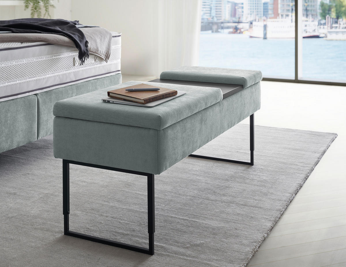 BETTBANK Flachgewebe Fichte, Kiefer Hellblau  - Schwarz/Hellblau, Design, Holz/Textil (124/45,5-61,5/49cm) - Dieter Knoll