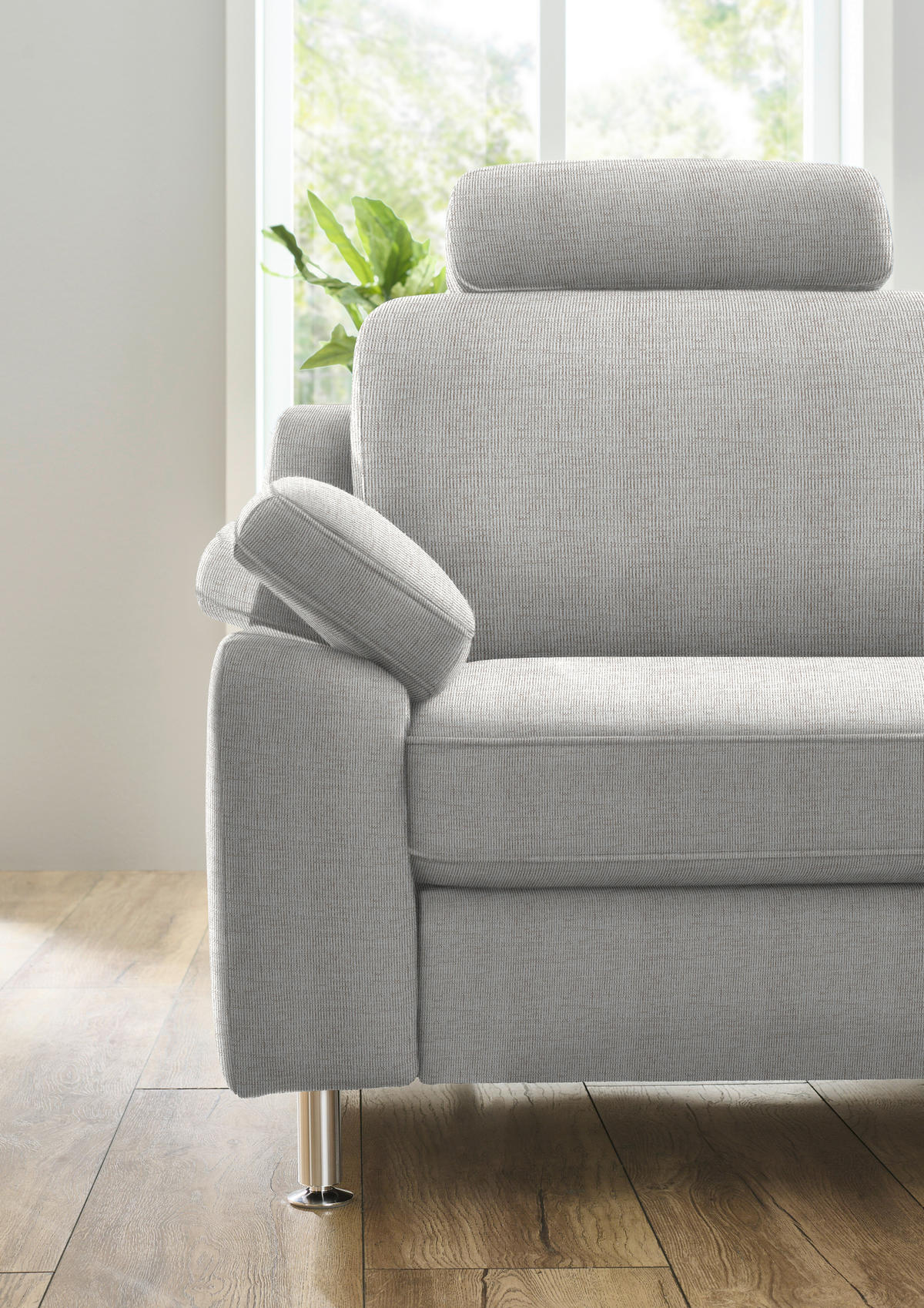 ECKSOFA in Webstoff Creme  - Creme/Alufarben, Konventionell, Textil/Metall (241/200cm) - Beldomo System