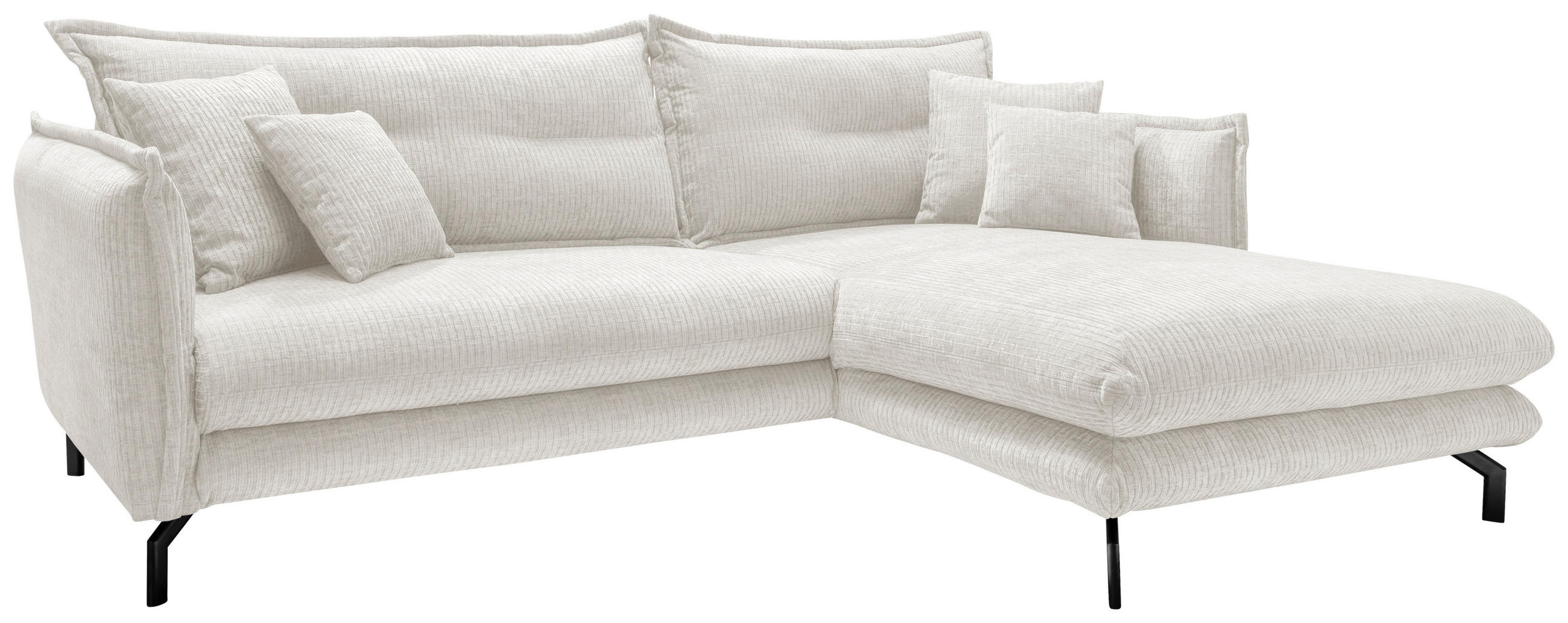 ECKSOFA Creme Velours  - Creme/Schwarz, Design, Textil/Metall (255/180cm) - Livetastic