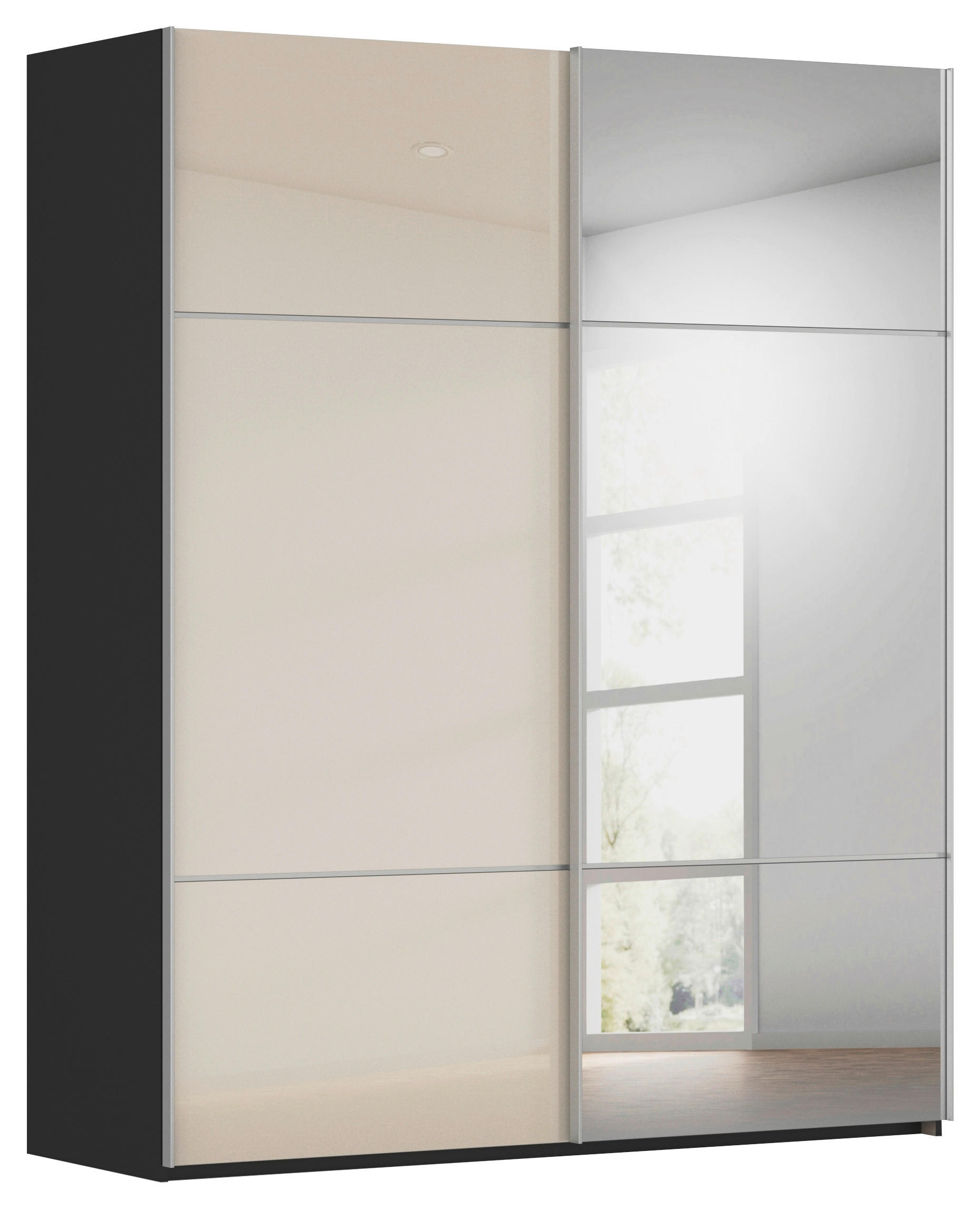 SCHWEBETÜRENSCHRANK 201/223/68 cm 2-türig Schwarz, Champagner  - Champagner/Alufarben, KONVENTIONELL, Glas/Holzwerkstoff (201/223/68cm) - Novel