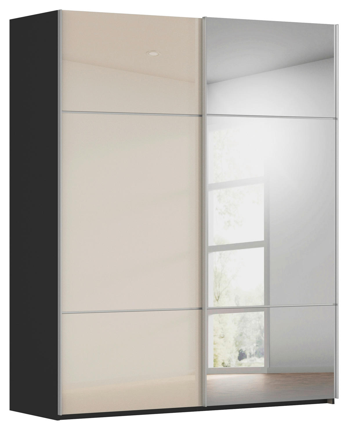 SCHWEBETÜRENSCHRANK 201/223/68 cm 2-türig Schwarz, Champagner  - Champagner/Alufarben, KONVENTIONELL, Glas/Holzwerkstoff (201/223/68cm) - Novel