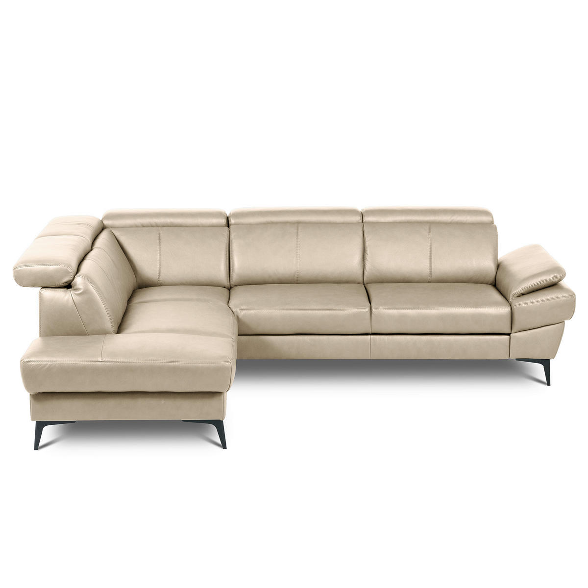 ECKSOFA Grau Echtleder Lederlook Bettkasten, Schlaffunktion, Rücken echt, Armteilverstellung, Kopfteilverstellung  - Schwarz/Grau, Design, Leder/Textil (211/264cm) - Livetastic