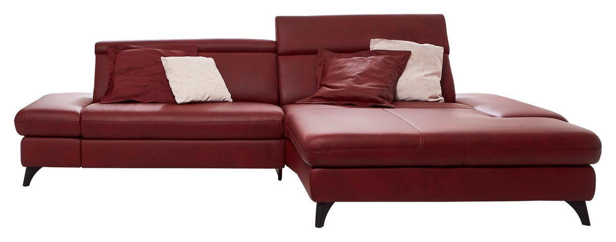 ECKSOFA Bordeaux Echtleder  - Bordeaux/Schwarz, Design, Leder/Metall (316/184cm) - Cantus