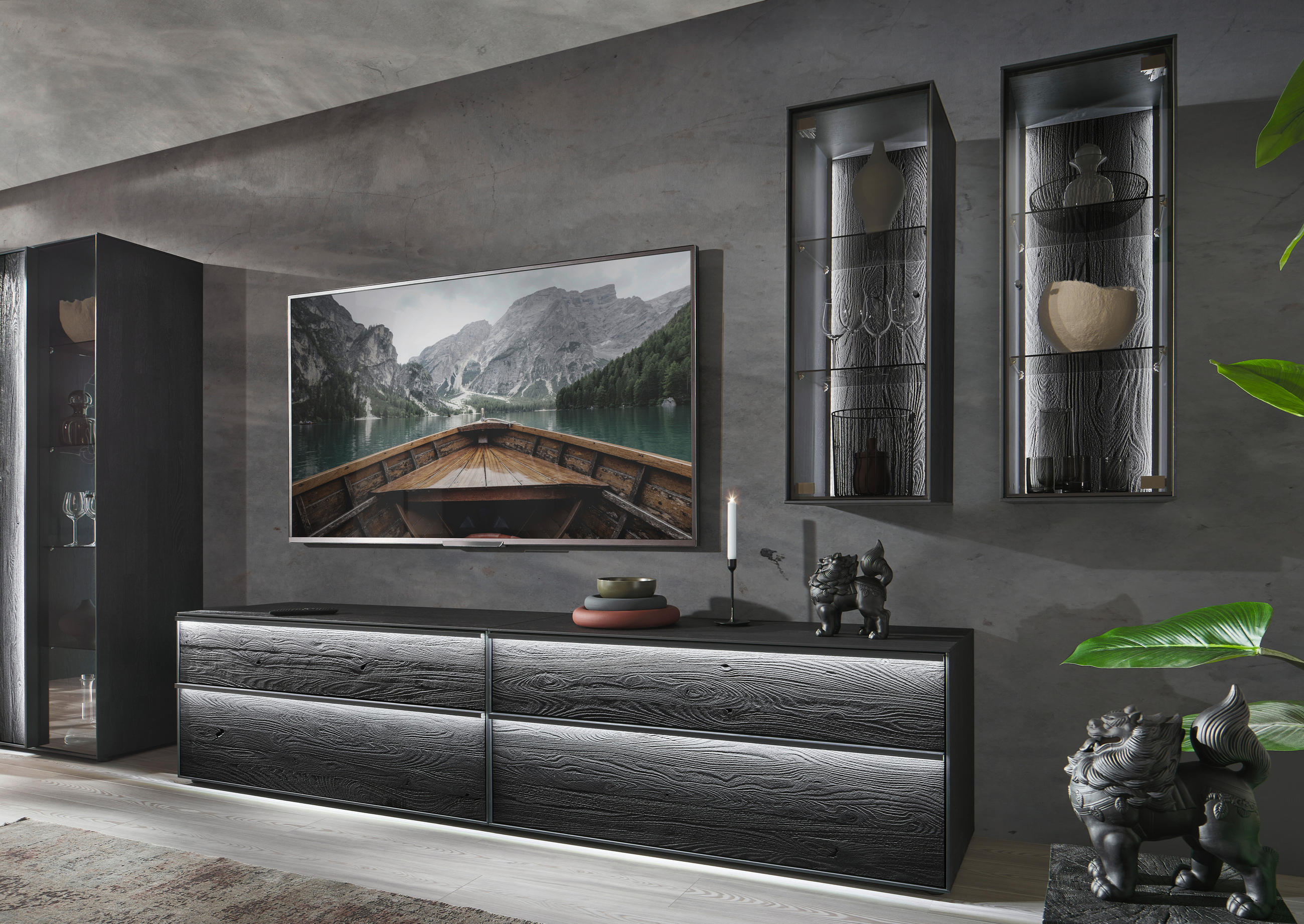 WOHNWAND  in Anthrazit 308/204/49 cm  - Anthrazit/Schwarz, Design, Glas/Holz (308/204/49cm) - Johann Jakob