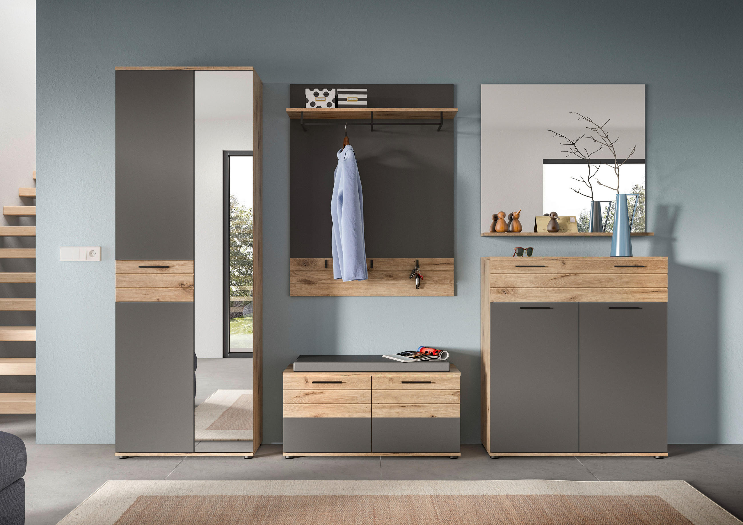 GARDEROBENSCHRANK 70/200/37 cm  - Eichefarben/Schwarz, MODERN, Holzwerkstoff/Kunststoff (70/200/37cm) - MID.YOU