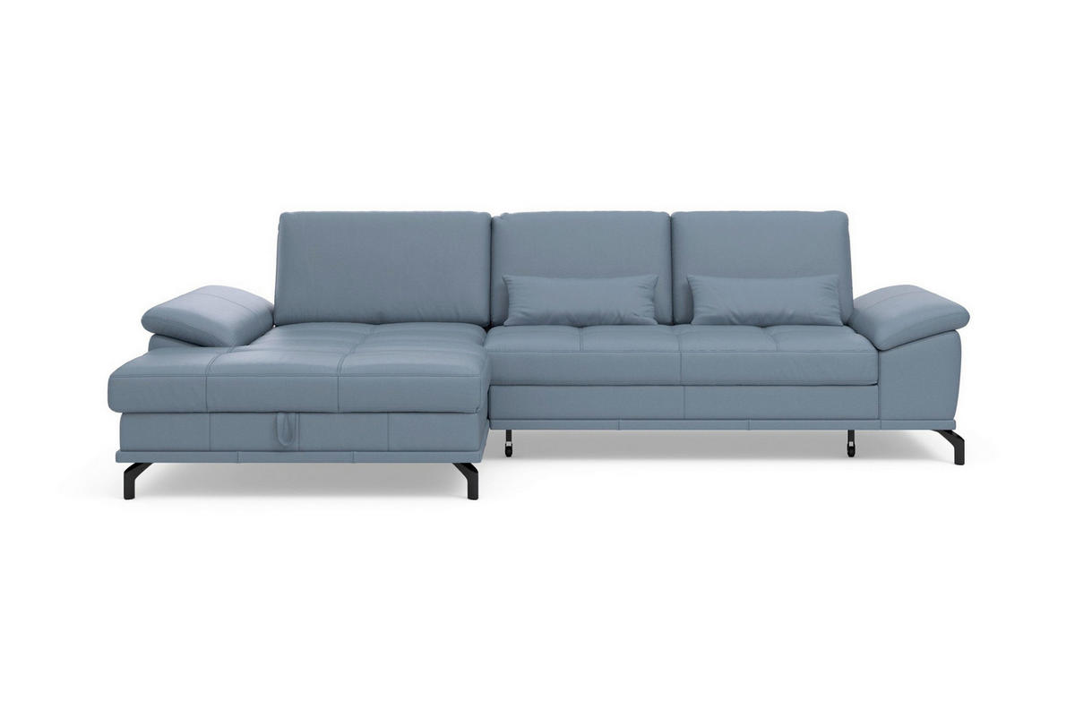ROHOVÁ SEDAČKA, kůže, šedomodrá - šedomodrá/černá, Basics, kov/kůže (176/301cm) - Sit & More