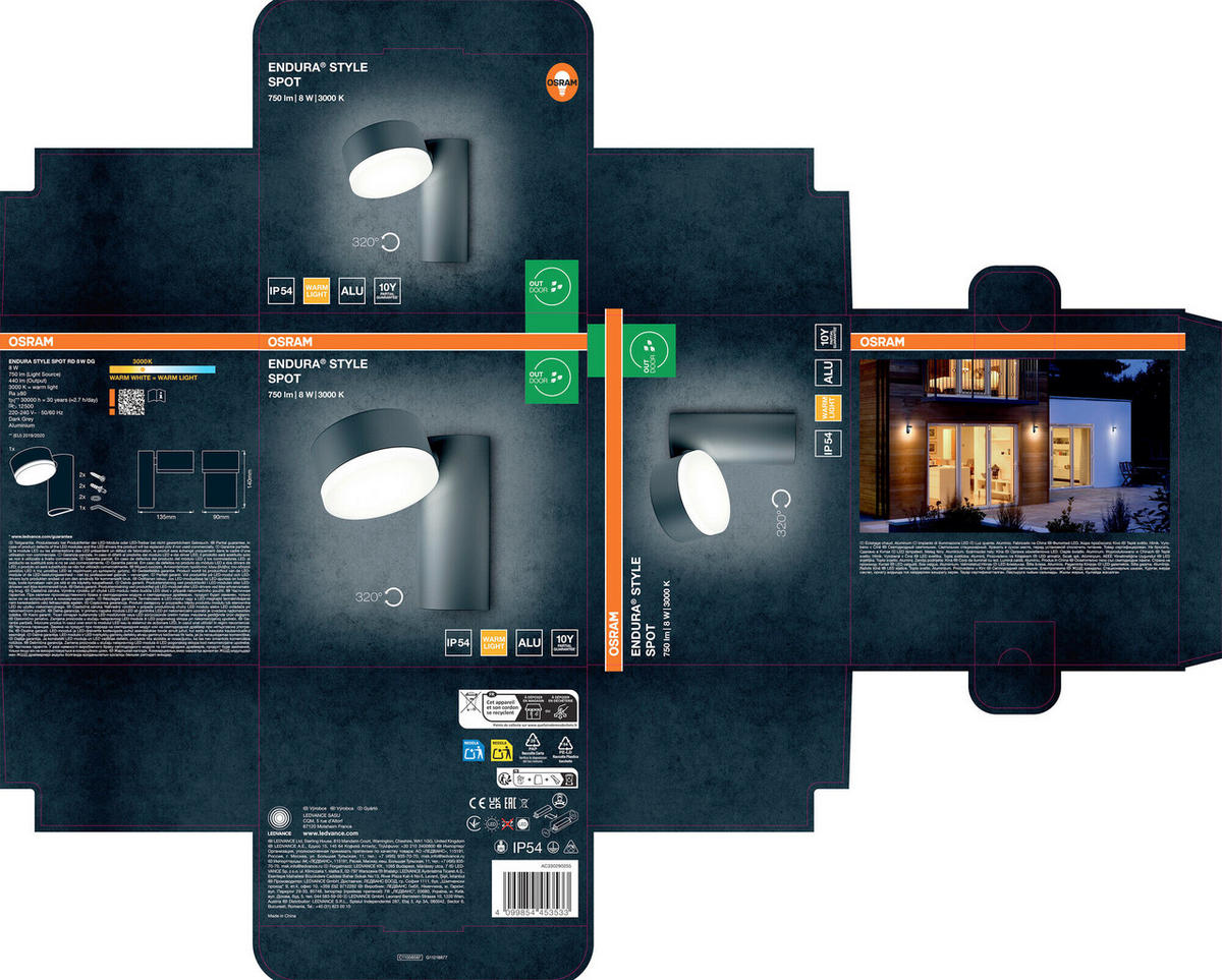 LED-AUßENLEUCHTE 13,5/9/14 cm   - Dunkelgrau, Basics, Kunststoff/Metall (13,5/9/14cm) - Osram