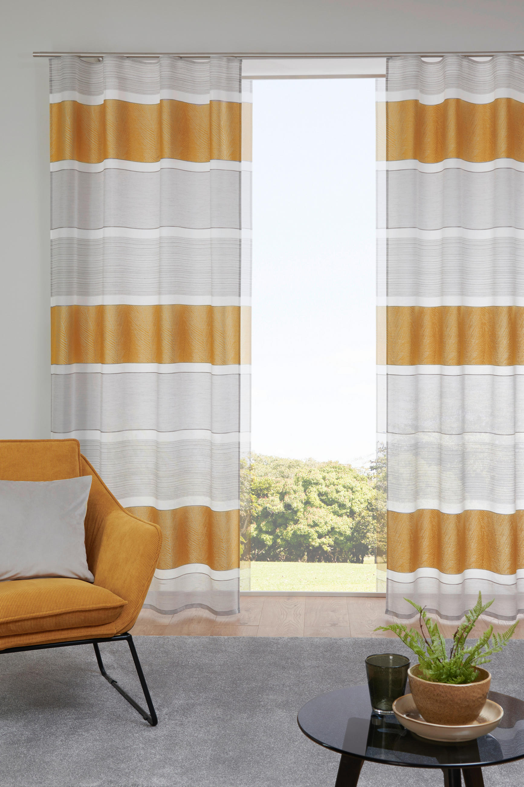 KÉSZFÜGGÖNY részben áttetsző  - currysárga, Konventionell, textil (140/245cm) - Esposa