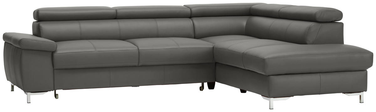 ECKSOFA in Echtleder Anthrazit  - Chromfarben/Anthrazit, Design, Leder/Metall (268/213cm) - Stylife