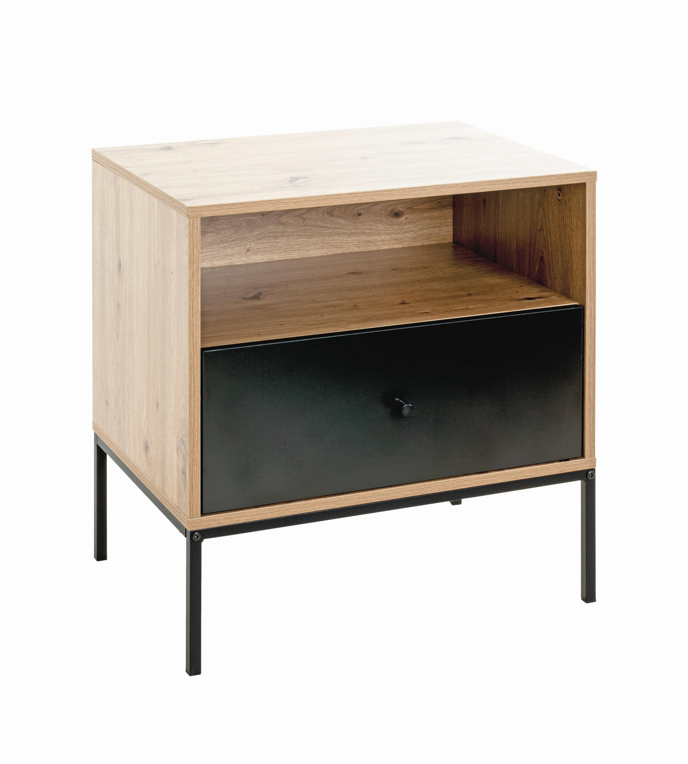 NACHTTISCH  - Eichefarben/Schwarz, Design, Holzwerkstoff/Metall (55/42/60cm)