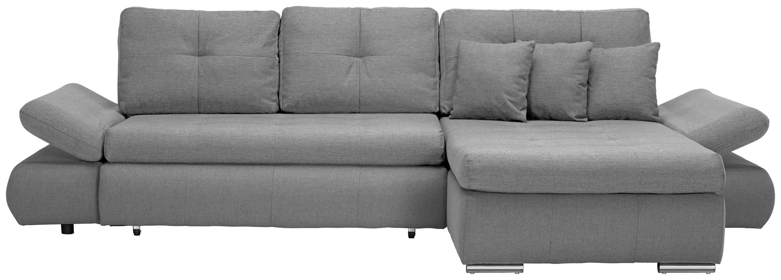 ECKSOFA Hellgrau Webstoff  - Chromfarben/Hellgrau, Design, Kunststoff/Textil (302/187cm) - Carryhome