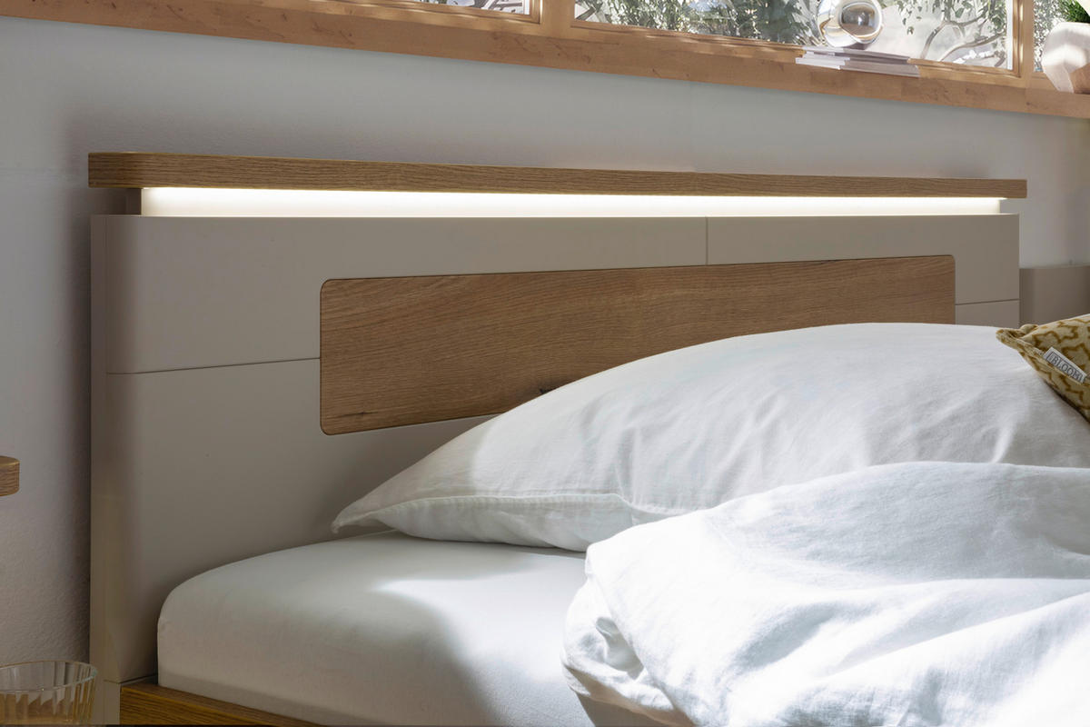 Pat, 180/200 cm, culoare lemn stejar, cașmir - cașmir/culoare lemn stejar, Design, material pe bază de lemn (180/200cm) - Venda