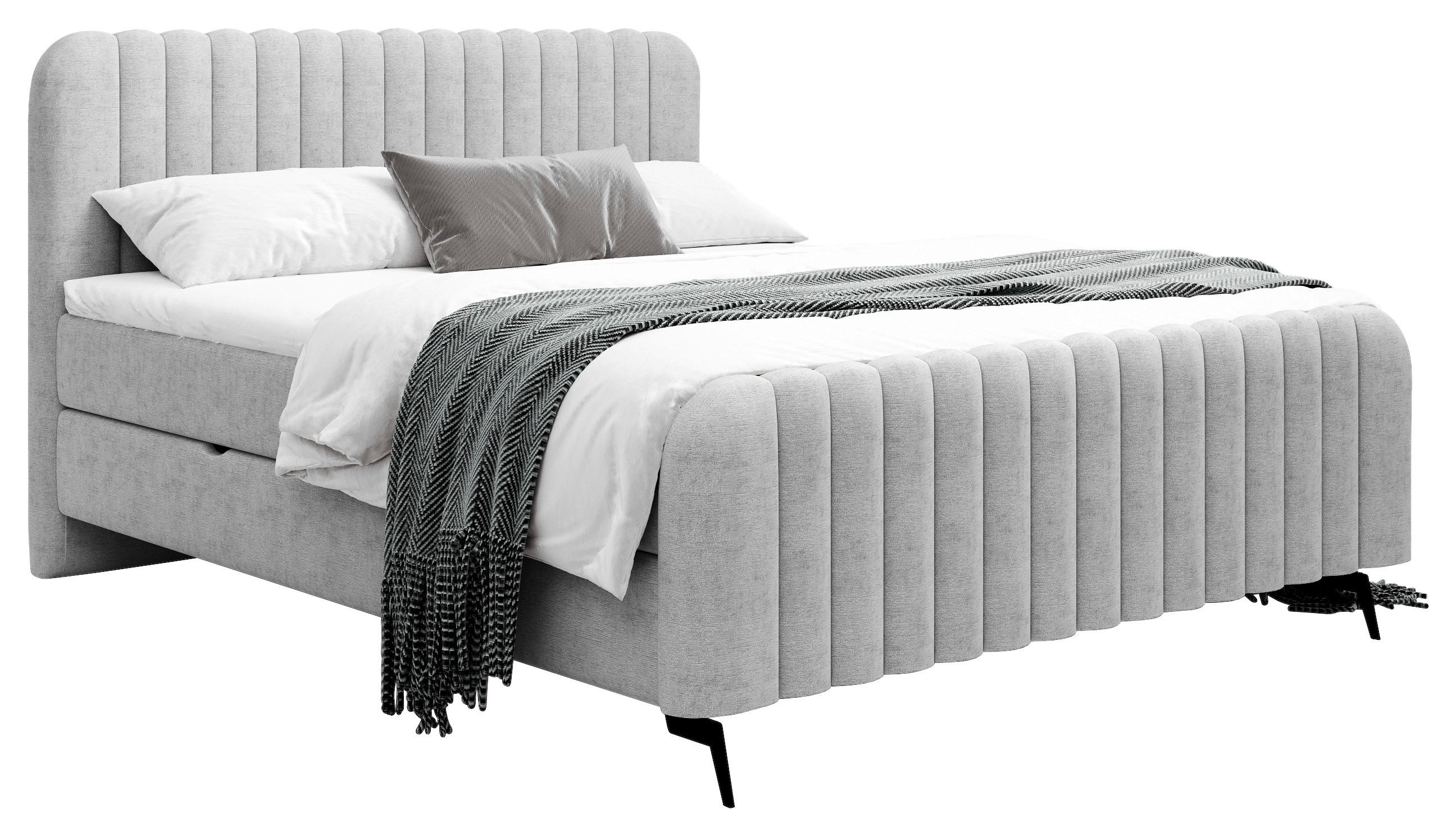 Thumbnail - Mid.you Boxbett, Hellgrau, Holz, Holzwerkstoff, H3, Höhe ca. 23 cm, 200x200 cm, Bettkasten, gepolstertes Kopfteil, Stoff...