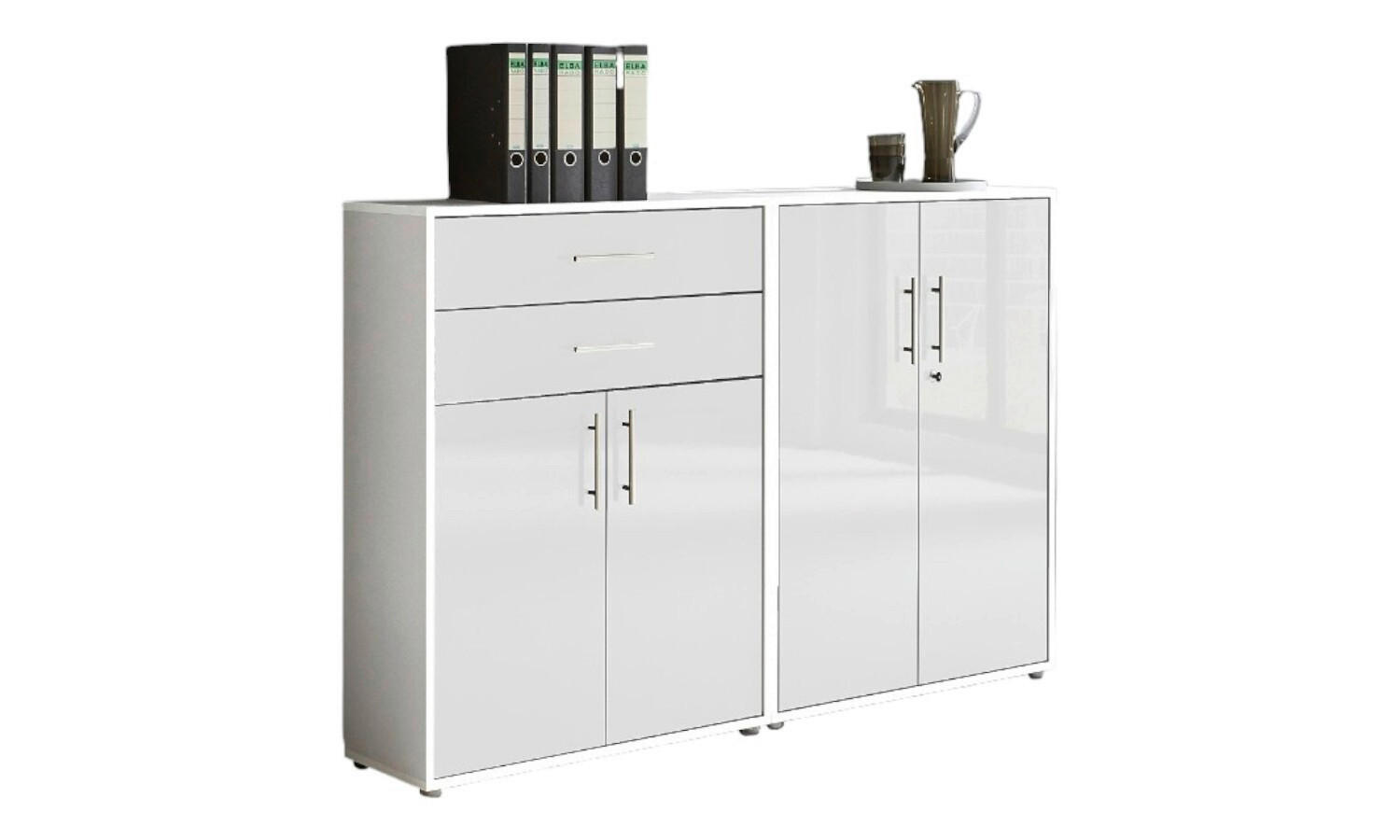 Mid.you Aktenschrank Weiß, Weiß Hochglanz 168.8x113.6x33 cm
