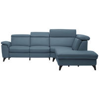 ECKSOFA in Echtleder Blau  285/239 cm  - Blau/Schwarz, Design, Leder/Metall (285/239cm) - Cantus