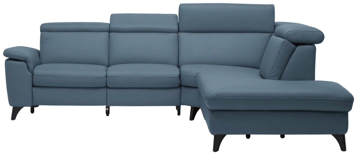 ECKSOFA in Echtleder Blau  285/239 cm  - Blau/Schwarz, Design, Leder/Metall (285/239cm) - Cantus