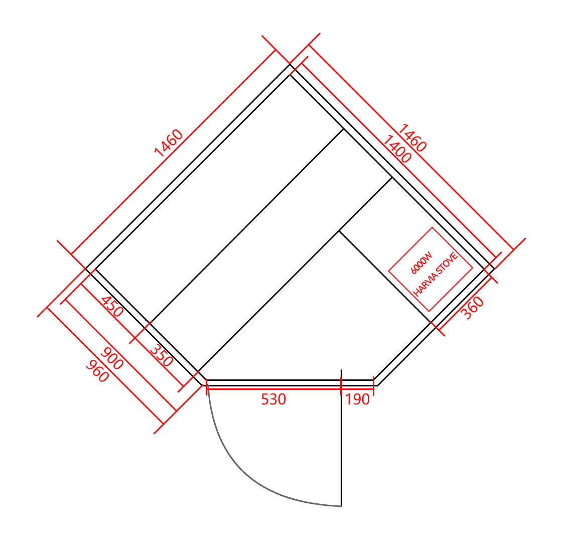 SAUNA für 3 Personen  - Basics, Holz (150/200/150cm)