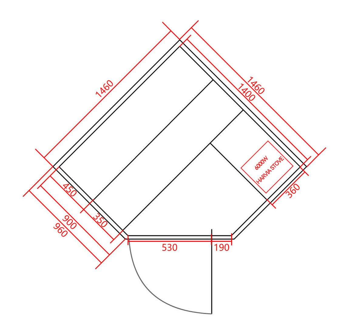 SAUNA für 3 Personen  - Basics, Holz (150/200/150cm)