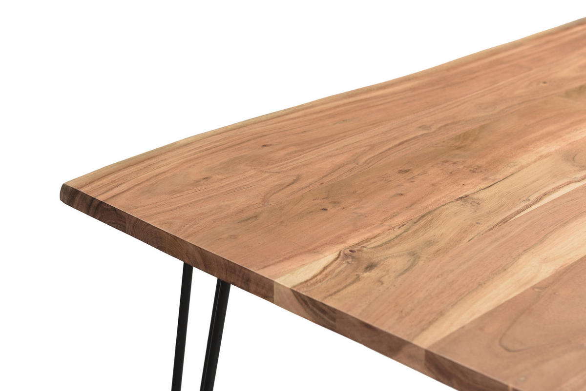 ESSTISCH Akazie Hartholz rechteckig Schwarz, Akaziefarben  - Schwarz/Akaziefarben, Design, Holz/Metall (180/90/76cm) - Linea Natura