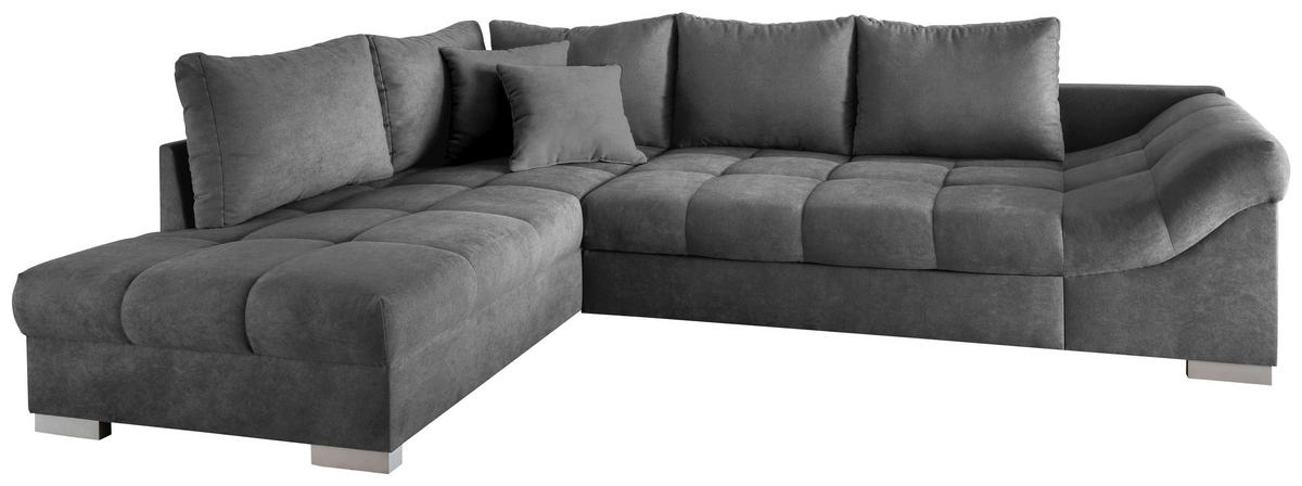 ECKSCHLAFSOFA  in Mikrofaser Dunkelgrau  - Dunkelgrau/Silberfarben, Design, Holz/Textil (202/298cm) - MID.YOU