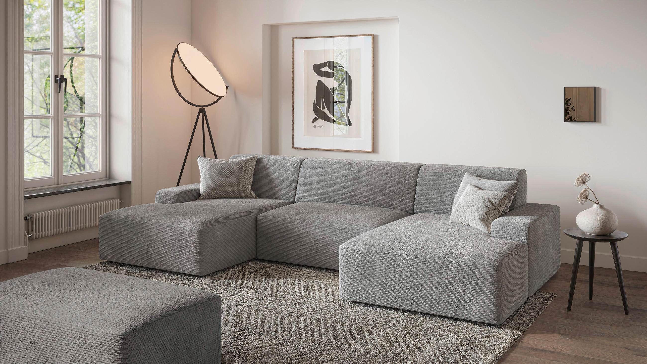 HOCKER Cord Grau  - Schwarz/Grau, MODERN, Kunststoff/Textil (112/44/66cm) - Trendmanufaktur