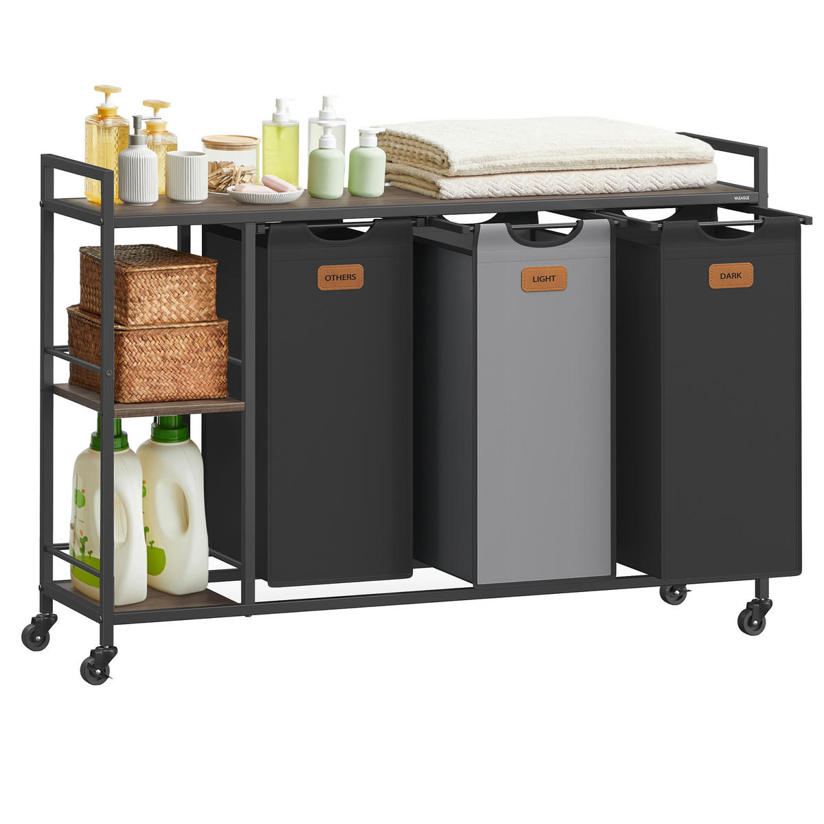 WÄSCHEKORB - Schwarz/Braun, MODERN, Holzwerkstoff/Metall (117/80,5/33cm) - MID.YOU