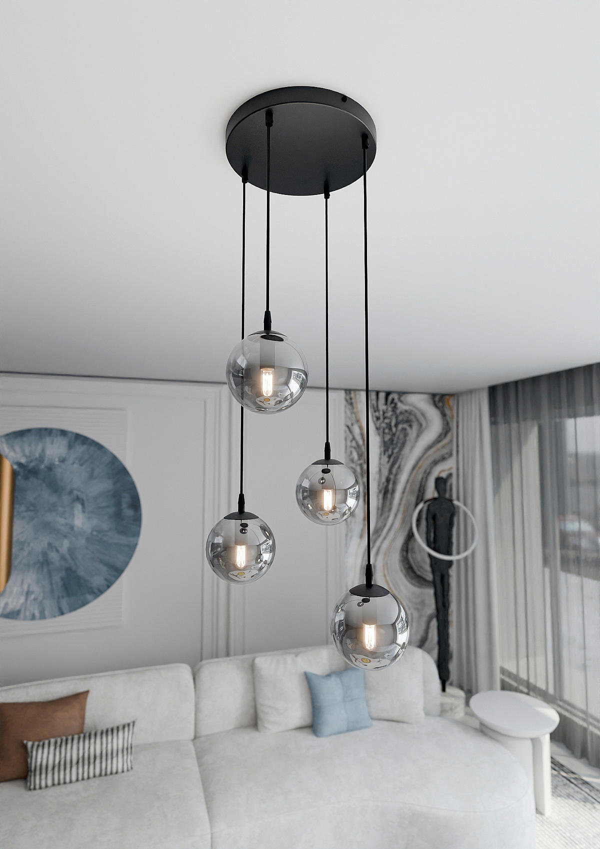 HÄNGELEUCHTE  40/40/100 cm    - Schwarz, KONVENTIONELL, Glas/Metall (40/40/100cm)