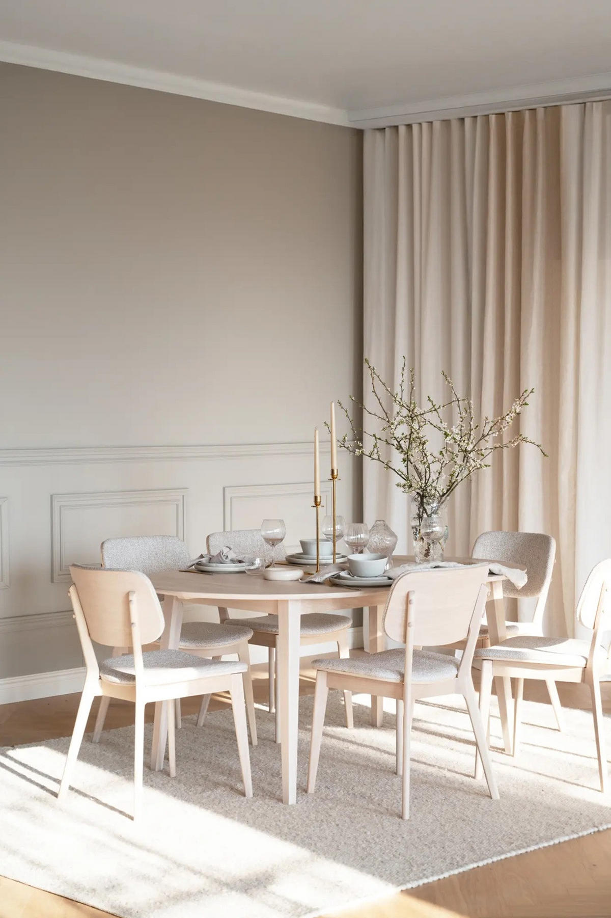 STOL     - beige/ek Bianco, Klassisk, trä/textil (47/83/58cm) - Rowico