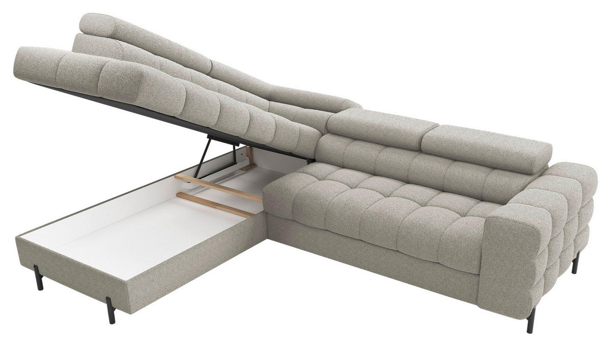 ECKSOFA FERUCCE in Teddystoff Beige  200/276 cm  - Beige/Schwarz, Design, Textil/Metall (200/276cm) - MID.YOU