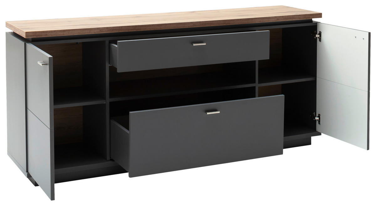 SIDEBOARD Neapel Neapel Eiche Wotan, Grau  180/81/44 cm  - Eiche Wotan/Grau, Design, Holzwerkstoff/Metall (180/81/44cm) - Stylife