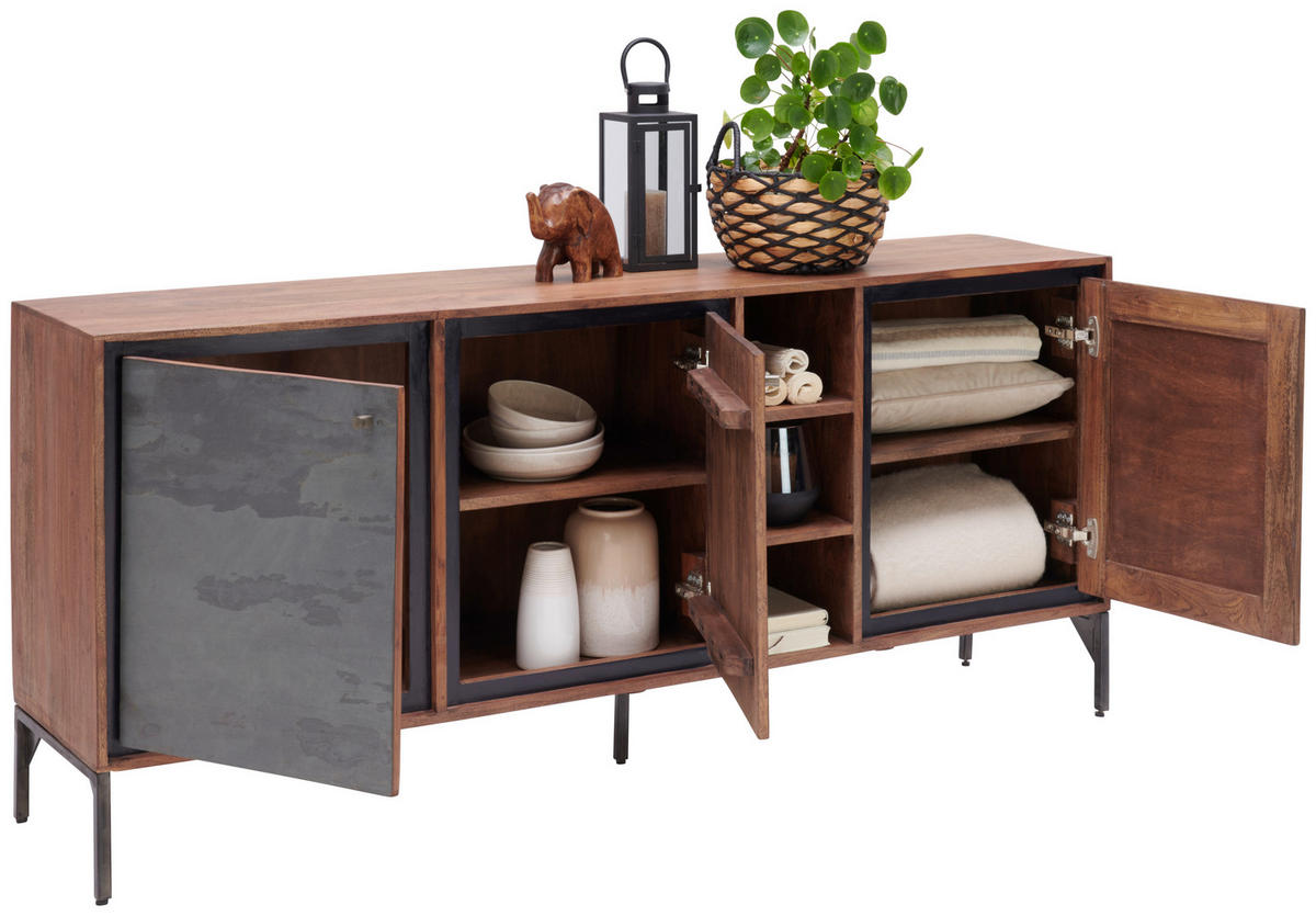ŠIROKÁ KOMODA, akácia, hnedá, 180/77/40 cm - hnedá/sivá, Modern, kov/drevo (180/77/40cm) - Livetastic