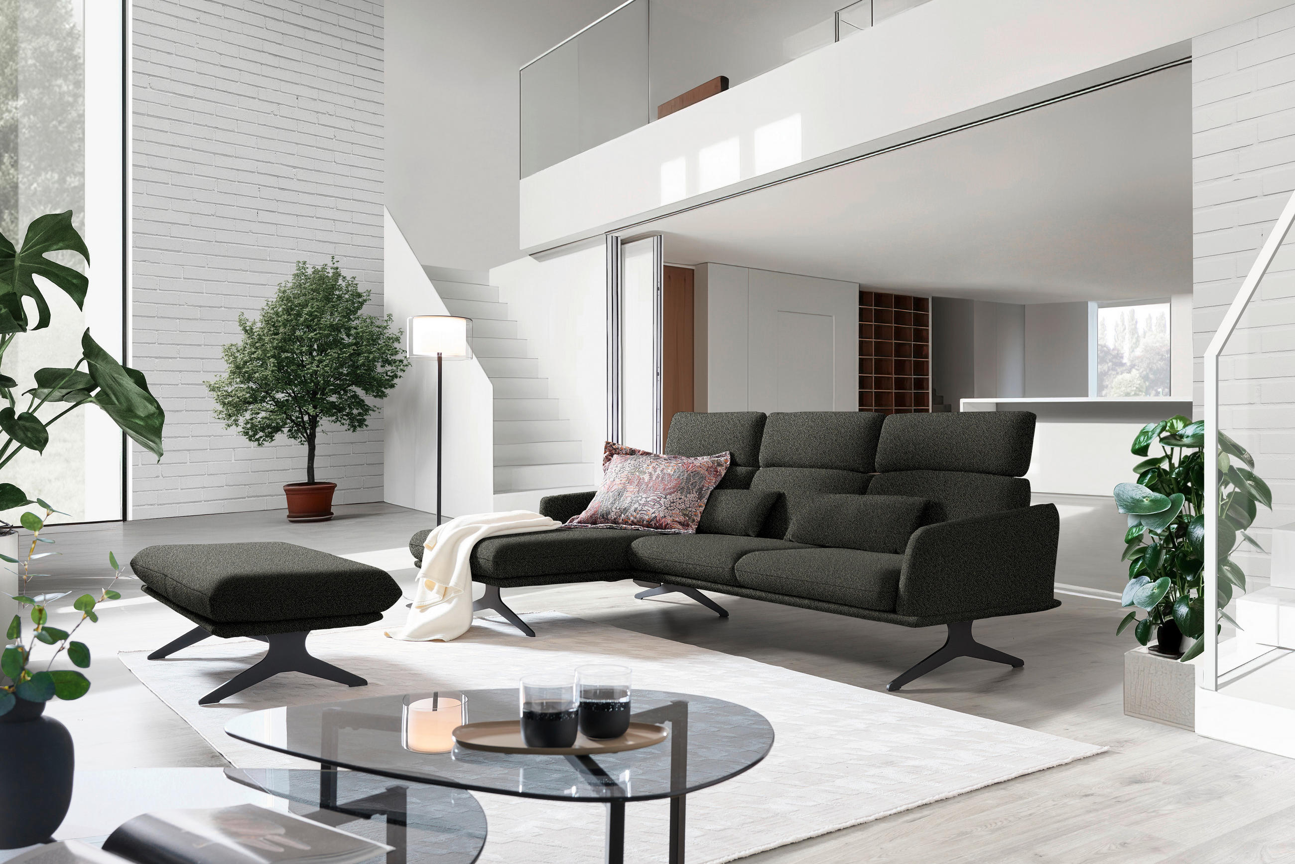ECKSOFA in Flachgewebe Schwarz  - Schwarz, Design, Textil/Metall (152/259cm) - Dieter Knoll