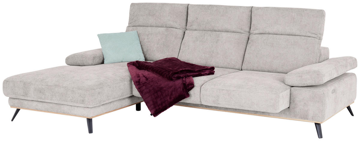 ECKSOFA ROYCE Perlmutt Struktur  - Perlmutt/Schwarz, MODERN, Textil/Metall (194/283cm) - MID.YOU