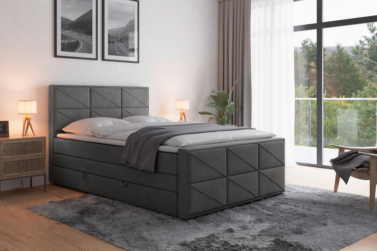 BOXSPRINGBETT 140/200 cm  in Anthrazit  - Anthrazit, Modern, Holz/Kunststoff (140/200cm) - MID.YOU