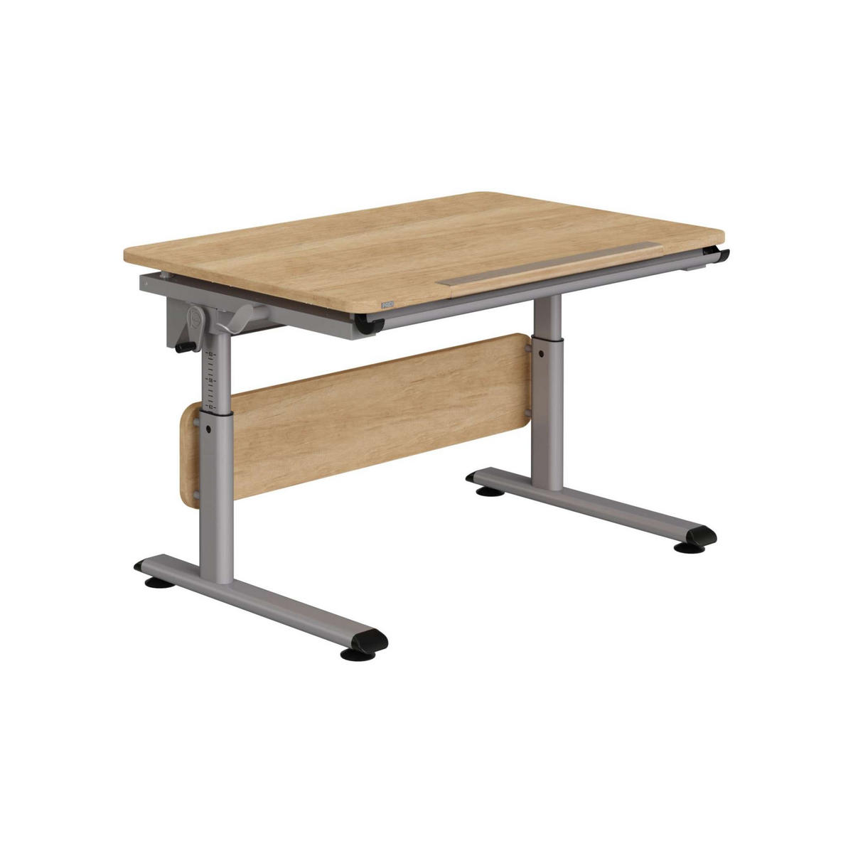 IFJÚSÁGI ÍRÓASZTAL  - ezüst/tölgyfa, Basics, faalapú anyag/fém (105/70/53-79cm) - Paidi