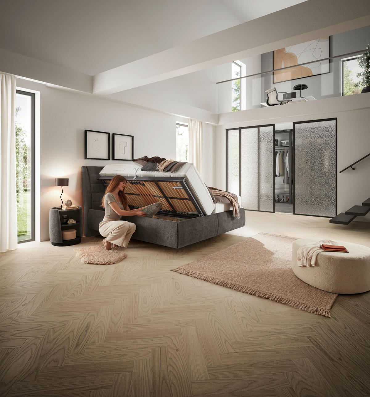 POLSTERBETT Matratze, Lattenrost, Bettkasten Graubraun 160/200 cm  - Graubraun/Schwarz, Design, Holz/Holzwerkstoff (160/200cm) - Dieter Knoll