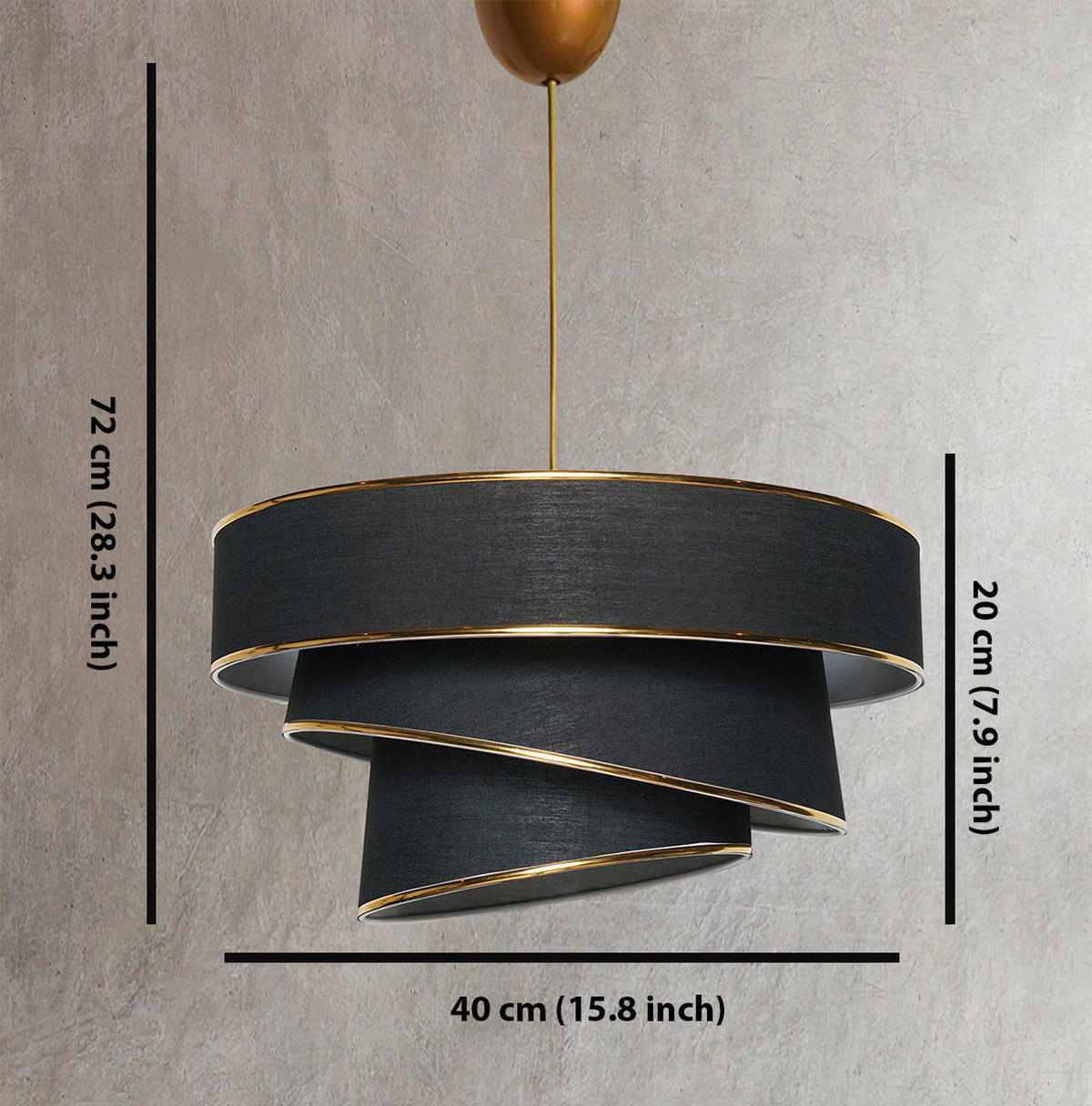 HÄNGELEUCHTE 40/72 cm   - Goldfarben/Schwarz, KONVENTIONELL, Kunststoff/Textil (40/72cm) - P & B