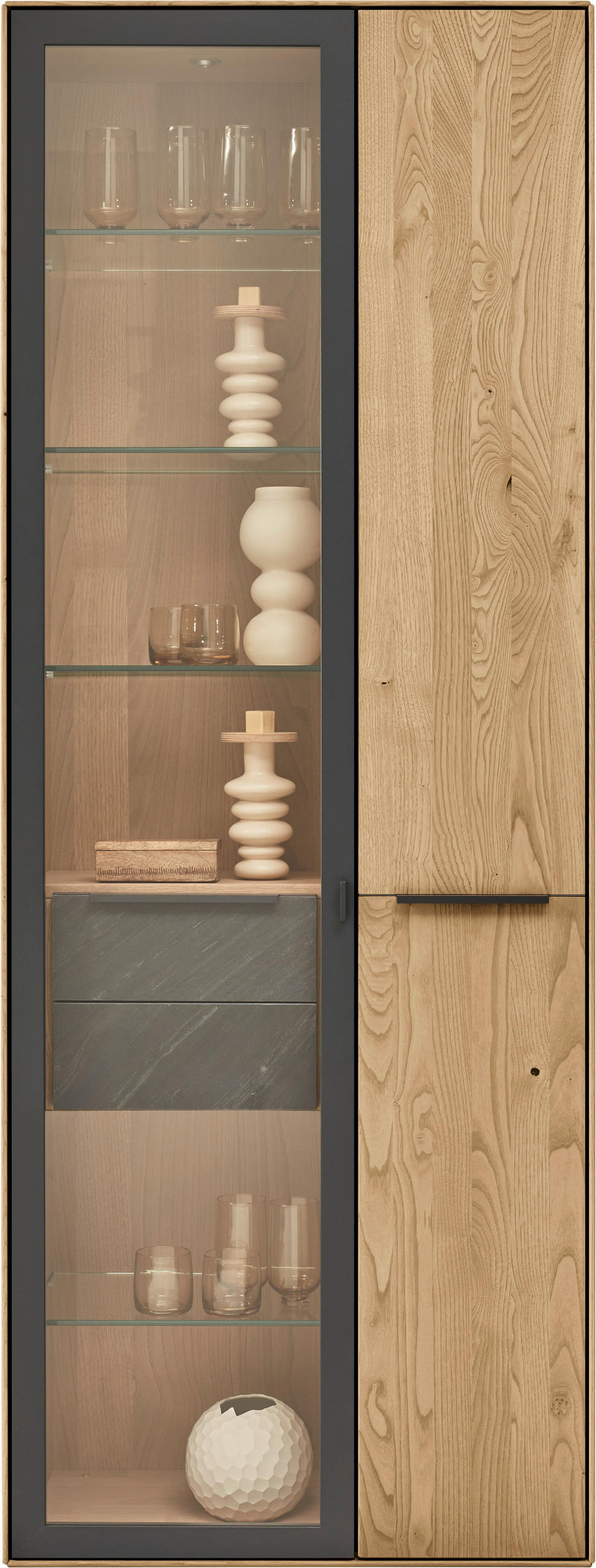 VITRINE Anthrazit, Kastanienfarben  77/205,5/39,5 cm  - Kastanienfarben/Anthrazit, Natur, Glas/Holz (77/205,5/39,5cm) - Valnatura