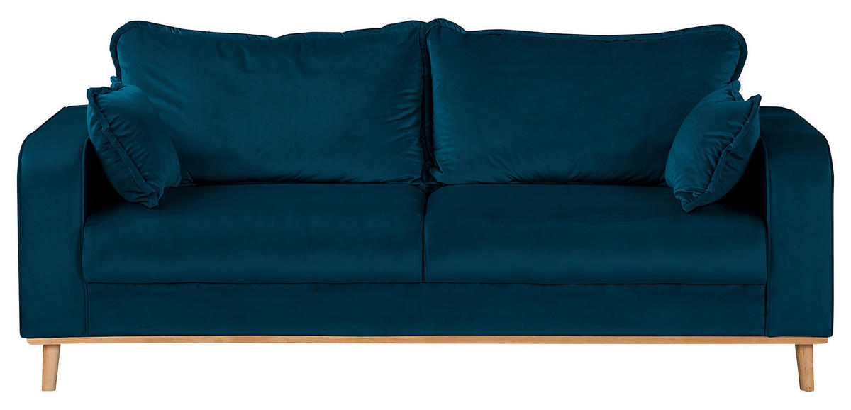 3-SITZER-SOFA Mikrofaser Blau  - Wengefarben/Blau, Design, Holz/Textil (193/86/87cm) - Livetastic