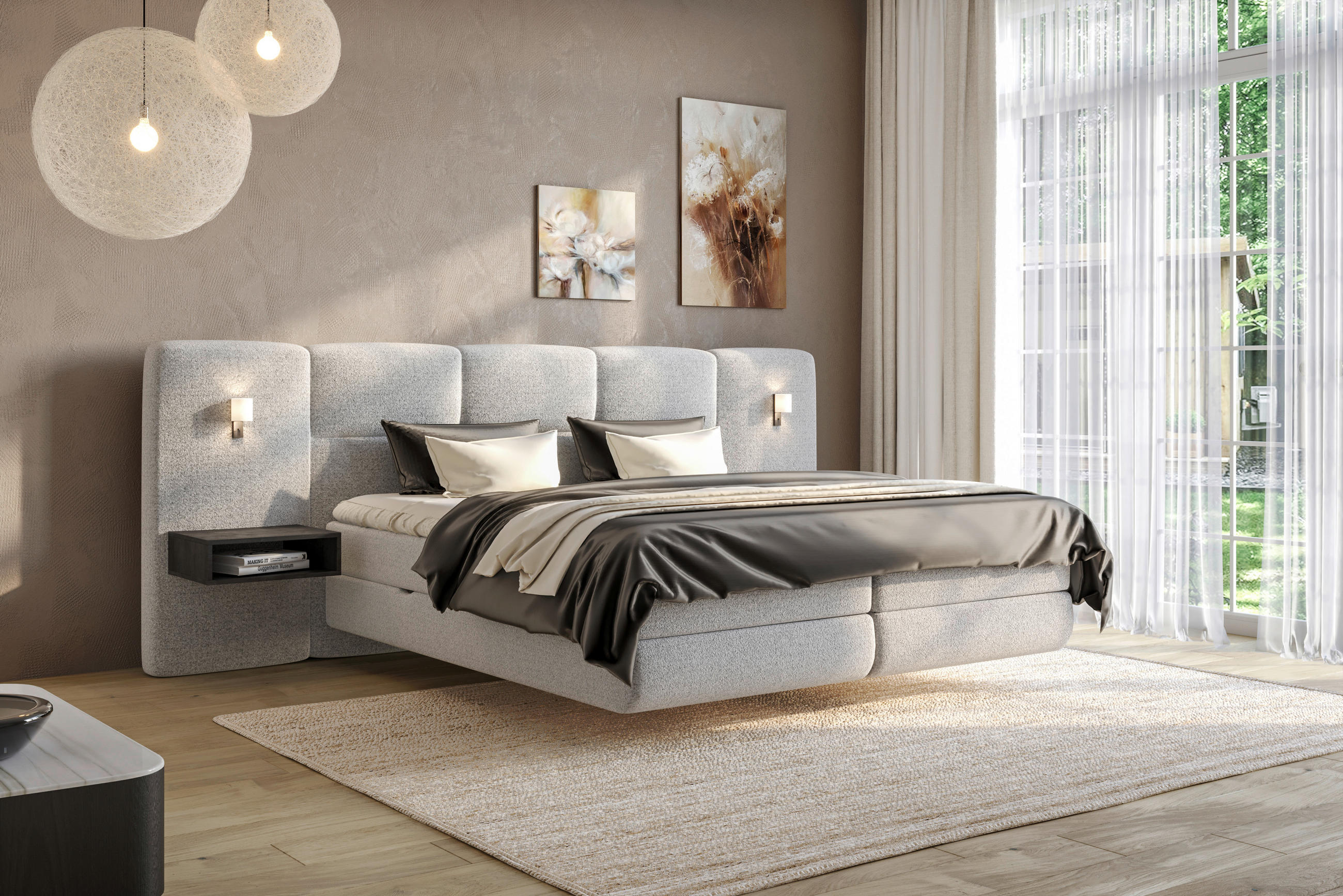 BOXSPRINGBETT 180/200 cm  in Greige  - Greige/Schwarz, Basics, Holz/Holzwerkstoff (180/200cm) - Esposa