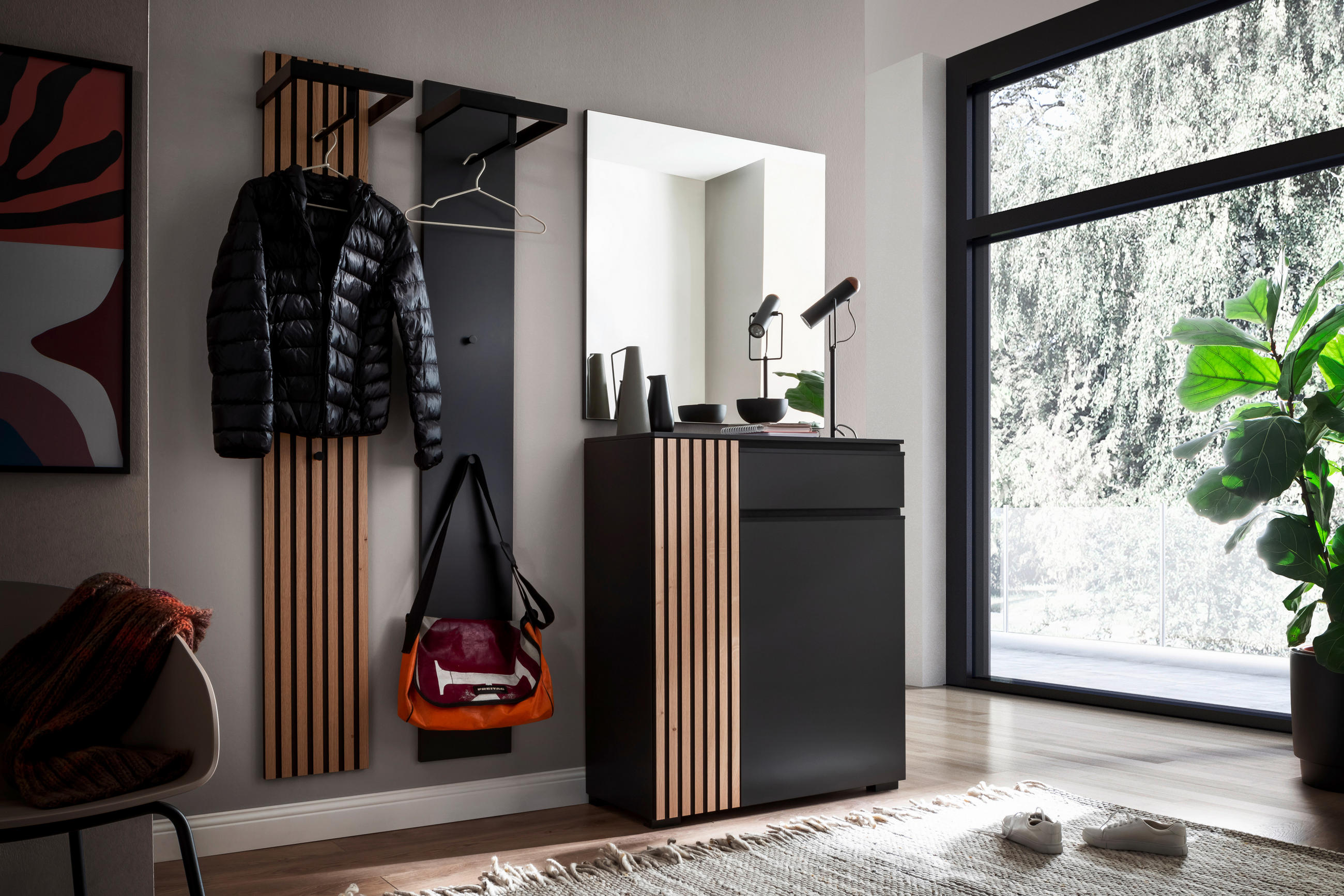 GARDEROBE 4-teilig  in 170/200/38 cm  - Eichefarben/Anthrazit, Design, Holz/Holzwerkstoff (170/200/38cm) - Moderano