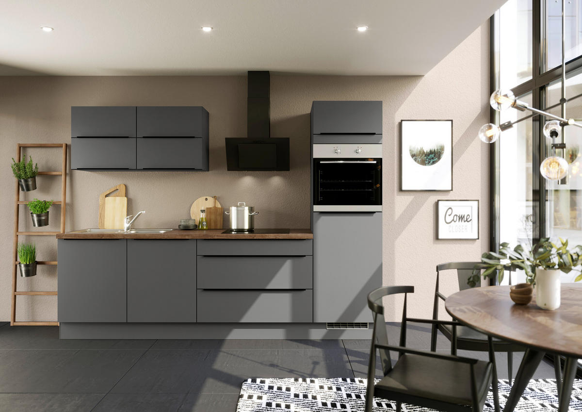 KÜCHENLEERBLOCK 280 cm   in Graphitfarben  - Eiche dunkel/Schwarz, Design, Holzwerkstoff/Metall (280cm) - Impuls