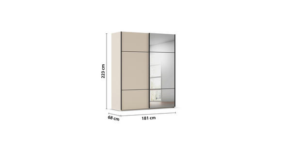 SCHWEBETÜRENSCHRANK 181/223/68 cm 2-türig Champagner - Champagner/Schwarz, KONVENTIONELL, Glas/Holzwerkstoff (181/223/68cm) - Novel