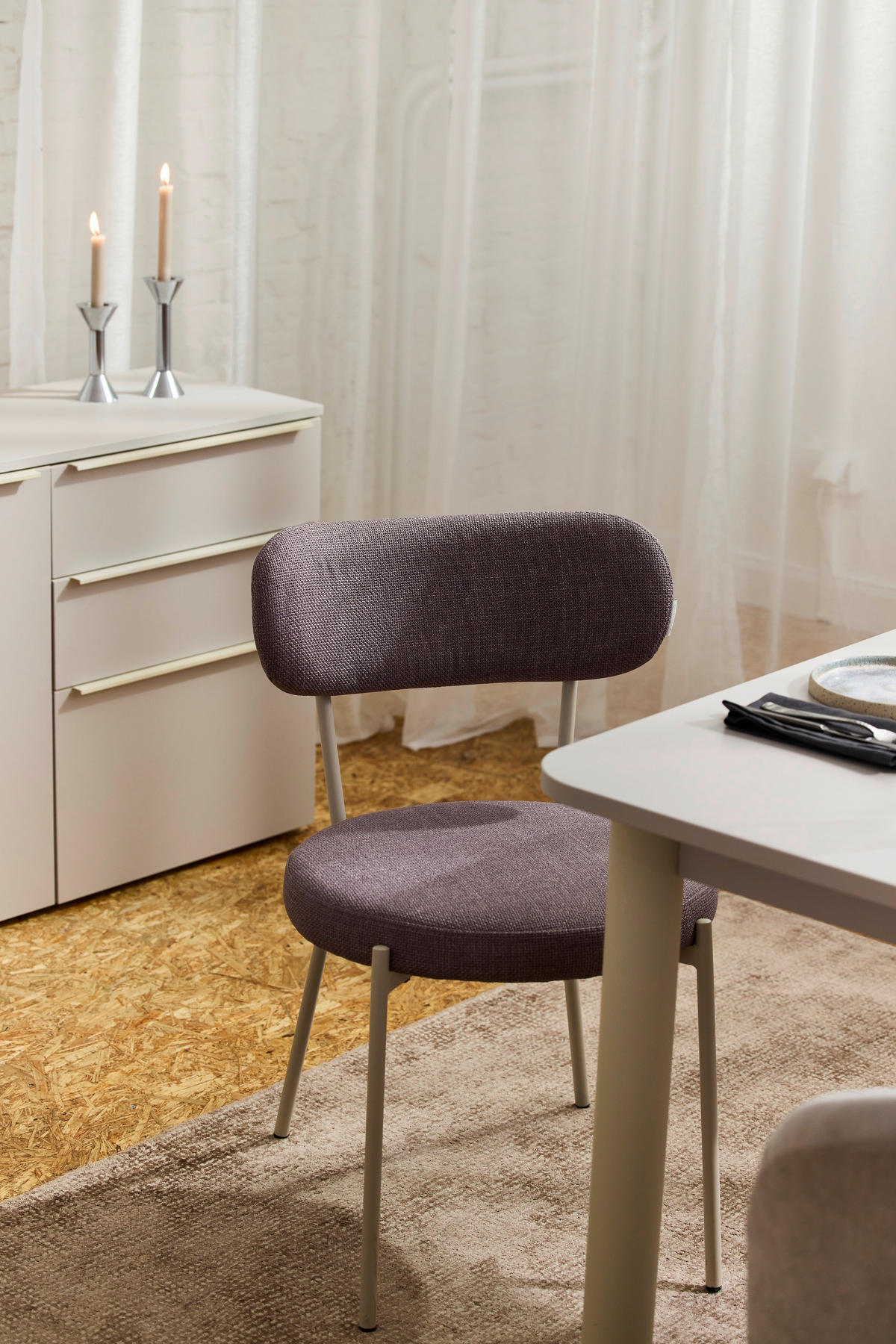 STUHL Webstoff Weiß, Dunkelrosa  - Dunkelrosa/Weiß, Basics, Textil/Metall (50/81,5/59cm) - Tom Tailor